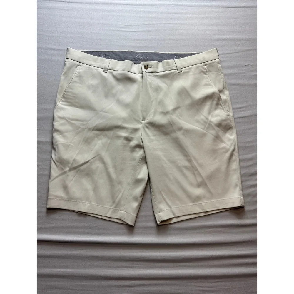 Oxford‎ Golf Mens Performance Shorts Stone Beige Size 38 Stretch Flat Front